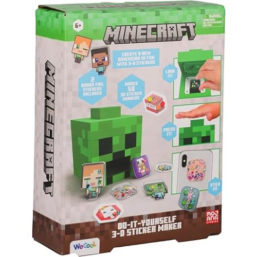Paladone WeCool Minecraft Creeper DIY 3D Sticker Maker for Kids, Officially Licensed Craft Kit for Girls and Boys Ages 6+, Makes 50 Custom Stickers, Fun Creative Gift & Toy