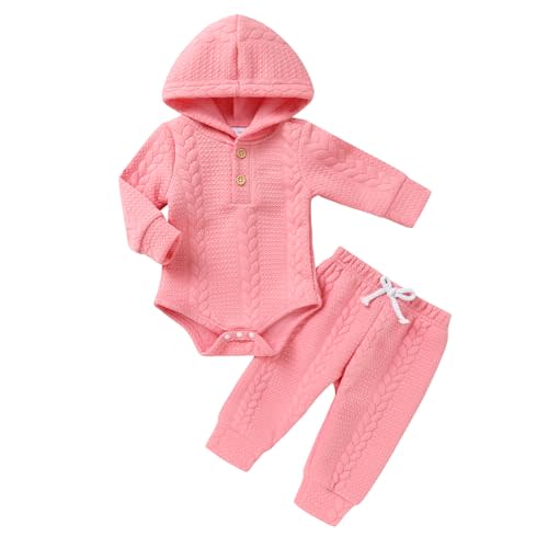 YOUNGER TREE Newborn Baby Boy Girl Clothes Hooded Long Sleeve Romper Pants Set Solid Ribbed Infant Fall Winter Outfits