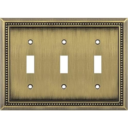 Henne Bery Sunken Pearls Heavy Duty Decorative Wall Plate Switch Plate Outlet Cover (Triple Toggle, Antique Brass)