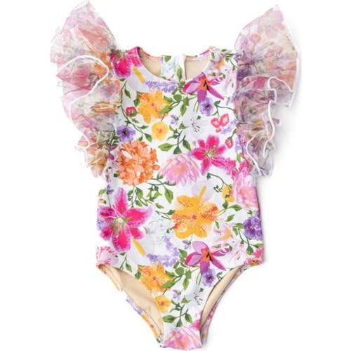 Kids' Summer Gardens Tulle Trim One-Piece Swimsuit