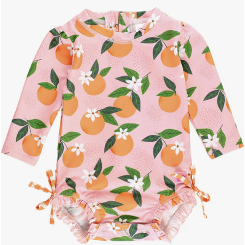 RuffleButts Baby Girls Novelty Baby One Piece - Rash Guard Swimsuit UPF 50+