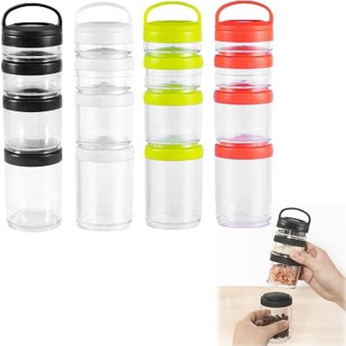 Saycker Portable Stackable Snack Container Nut Box, Snack Storage Jars and Portion Control, Food Storage Container with Lid, Twist Lock Storage Container Scale Jar(Random Color)