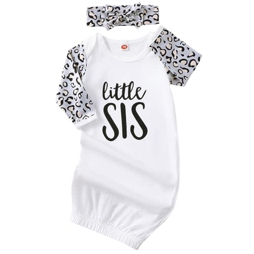 AMAWMW Newborn Baby Girl Little Sister Sleeper Gown Stripe Long Sleeve Nightgown Pajamas Gifts Stuff Essential Outfit