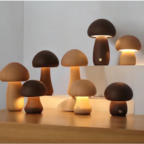 Wooden Mushroom Lamp, Decorative Bedside Lamp, LED
