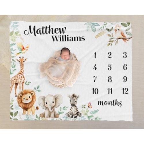 Safari animal baby milestone blanket custom baby name blanket safari growth tracker monthly blanket nursery decoration new mum gift - Etsy