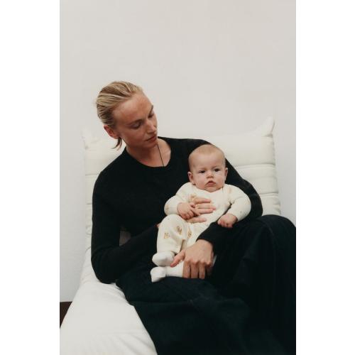 TEDDY BEAR PRINT 100% MERINO WOOL LONG JUMPSUIT - Mid-ecru | ZARA United States