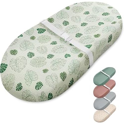 Blissful Diary Muslin Baby Changing Pad with Waterproof Lining Foam, Diaper Changing Table Pad with Cover for Dressers (Monstera, Avocado)