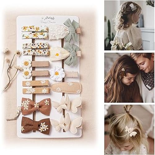 16 Pcs Hair Clips for Girls with Bows Butterfly Flower,2" Fully Lined Alligator Clips and Barrettes,Handmade Hair Accessories for Baby Toddler Young Kids School Age Girls Gifts