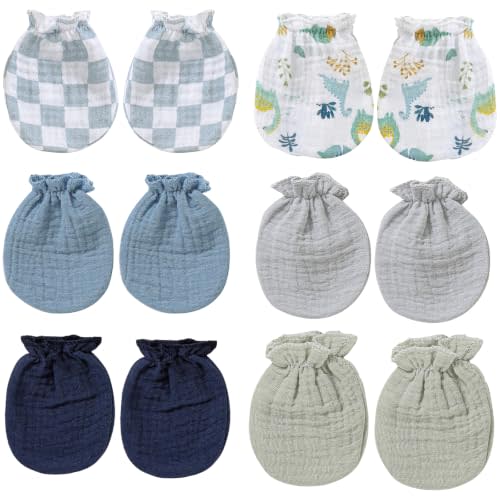 Baby Mittens Newborn No Scratch, Cotton Infant Gloves 0-6 Months | Soft Muslin, Elastic Wrist, Breathable, Unisex, Baby Shower Gift, Daily Nursery Essentials, Machine Washable