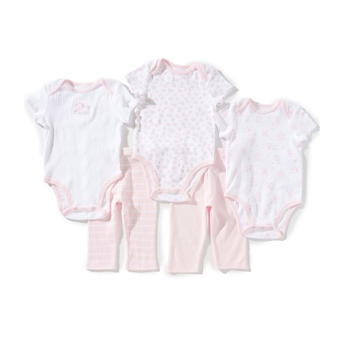 Little Me Baby Girls Short Sleeves Puppies Print Organic Cotton Bodysuit & Pants 5-Piece set