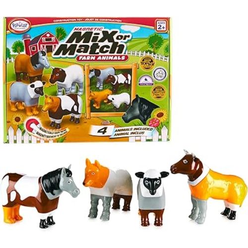 Magnetic Mix or Match Farm Animals Toy Play Set, 16 Pieces