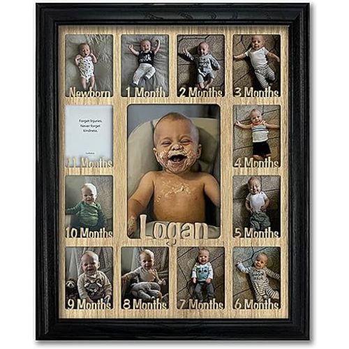 Northland My First Year Photo Frame | Personalized - Add Any Name | 12 Month Picture Frame for Babys First Year | Twelve 2.5" x 3.5" Newborn Photos and 5" x 7" | Milestone | Black Frame Unfinished Mat