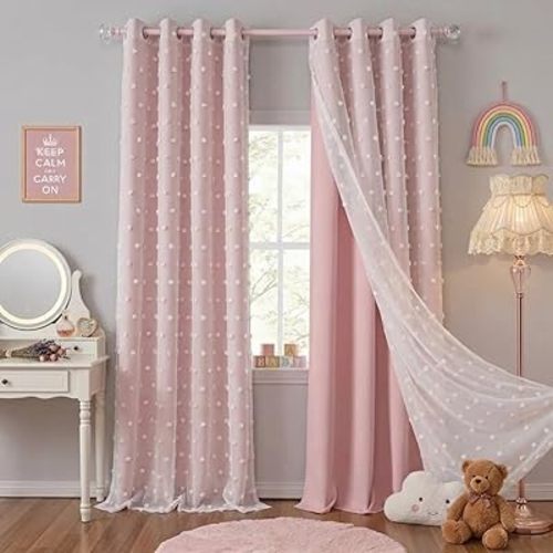 PONY DANCE Pink Curtains for Living Room 96 Inches Long, 52W x 96L