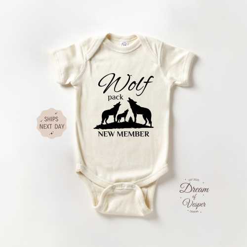 Wolf Pack New Member Onesie®, Announcement Baby Bodysuit, Funny Baby Onesie, Baby Shower Gift, Cute Animal Baby Onesie, Natural Onesie