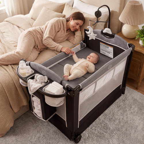 Harriet Bee 4-in-1 Convertible Baby Playard with Bassinet, Diaper Changer, Cradle Bedside Sleeper, Breathable Mesh, Storage Organizer Lockable Wheels | Wayfair