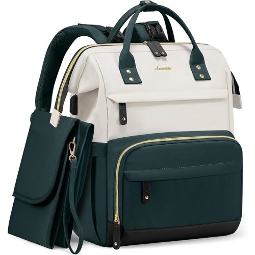 LOVEVOOK Diaper Bag Backpack, Baby Bag with Changing Station, Large Diaper Backpack for Moms Dads, Waterproof Leather Accents Baby Boy and Girl Bag for Travel Baby Essentials, Dark Green-Beige