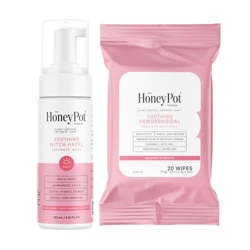The Honey Pot Company - Witch Hazel Feminine Wash and Wipe Bundle - Postpartum Essentials - New Mom Must Haves
