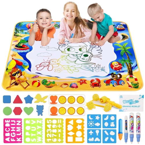 GPED Doodle Drawing Mat, 40 x 32 inch Large Aqua Magic Water Drawing Mat Toy Gifts for Boys Girls Kids Painting Writing Pad Educational Learning Toys for Toddler 3 4 5 6 Years Old