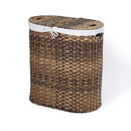 Seville Classics Hand-Woven Oval Double Laundry Hamper /w Liner, Mocha