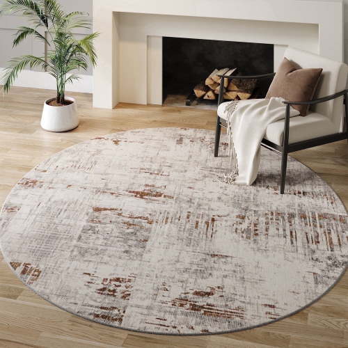 SIXHOME Modern Abstract Round Rugs for Living Room Washable Rugs 6Ft Circle Soft Neutral Carpet Rug for Bedroom Dining Room Office Aesthetic Home Decor Brown