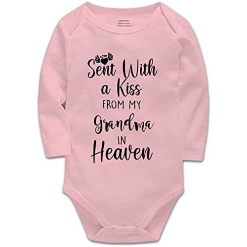 Baby Bodysuit,Sent with A Kiss from My Grandma in Heaven-Newborn Infant Baby Bodysuit White Long Sleeve 0-24 Months
