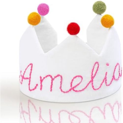 Personalized Hand Embroidered Crown Custom 1st First Birthday Crown Hats For Baby Kid Birthdays Fit All Ages