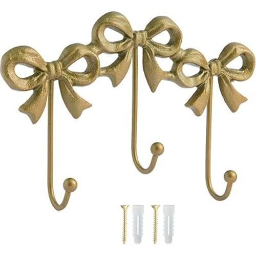 Gold Bow Hooks Coat Rack, Wall Mount Coat Hook, Bow Room Wall Decorations, Wall Hook for Hanging Coat, Hat, Jacket