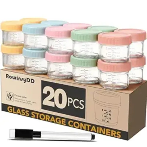 20 Pack Glass Baby Food Storage Containers, 4 oz Leakproof Baby Food Jars with Lids, Small Glass Food Containers for Infant Baby, Freezer & Microwave Safe, BPA Free