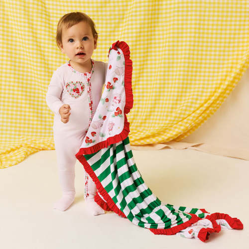 Country Mouse & Strawberry Stripe Ruffled Luxette Patoo® Blanket