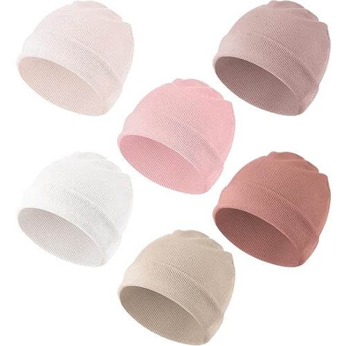 Konssy 6 Pack Baby Beanie Hats for Unisex, Toddler Beanies Baby Girl Boy Hat Warm Cap for Infant, Toddler