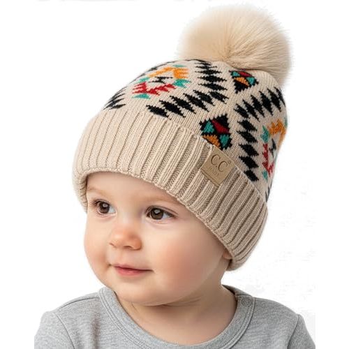 Funky Junque Baby Pom Pom Beanie – Soft Knit Infant Winter Hat for Baby Girls & Boys, Cozy Warm Newborn Beanie 0–12 Months