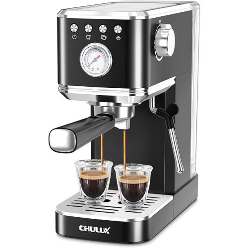 CHULUX Slim Espresso Machine with Milk Frother, 20 Bar Professional Italian Pump Espresso Coffee Machine for Home Cappuccino & Latte Maker, Stainless Steel, Black