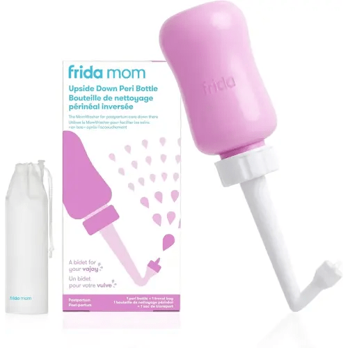 Frida Mom Upside Down Peri Bottle Sprayer, Perineal Care & Postpartum Recovery, Portable Travel Bidet & Perineal Cleanser with Travel Bag, Postpartum Essential, Pink