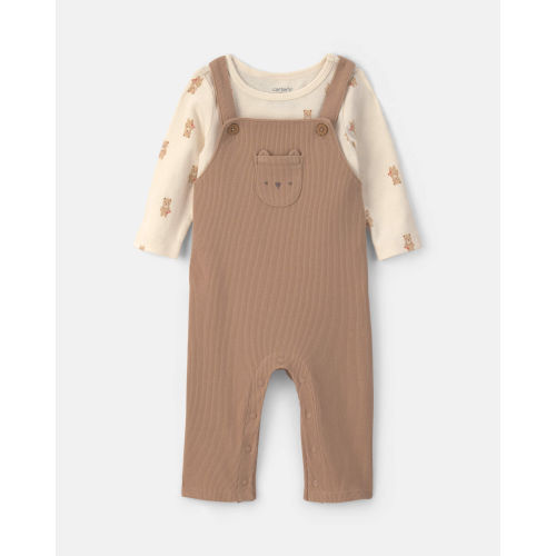 Baby 2-Piece Bear Long-Sleeve Overall Set - Brown