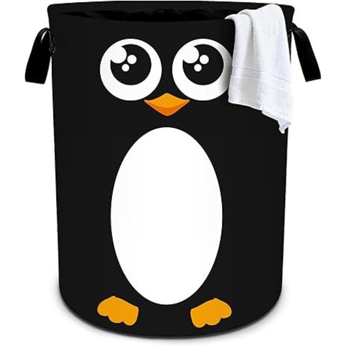 Penguin Laundry Basket Storage Bin Foldable Laundry Hamper Clothes Storage Bucket Organizer 19.6x15.7 Inch For Laundry Room/Bedroom/Bathroom