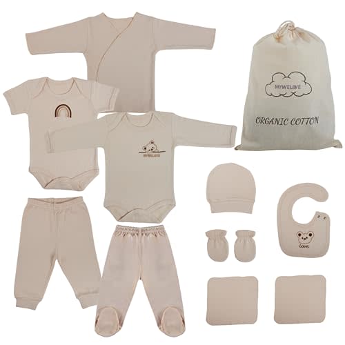 MYWELOVE Organic Cotton Premium Newborn Baby Layette Gift Set | 0-3 Months, Ink-Free, Baby Boy Clothes and Baby Girl Clothes