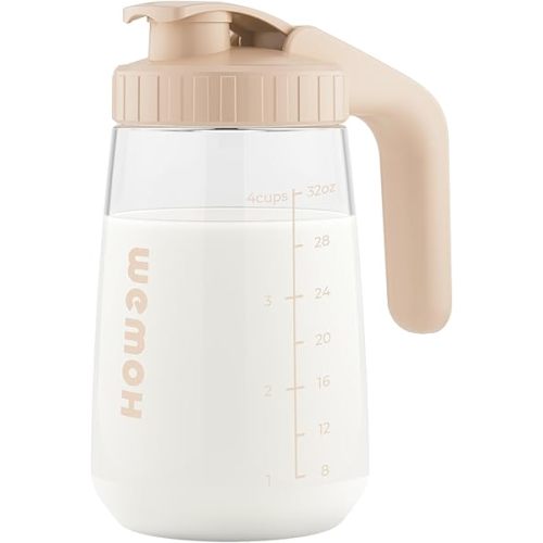 Breast Milk Pitcher, Lab-Tough Glass Resistant to Heat and Cold, Leakproof Breat Milk Fridge Storage Container with Wide Mouth & Ergo Grip, BPA-Free Dishwasher Safe, Baby Formula Pitcher (Pink)