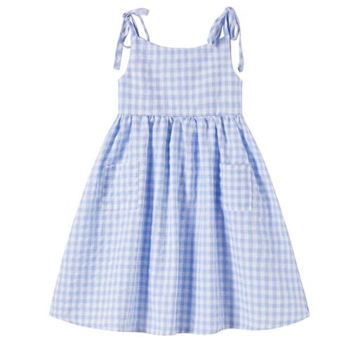 Rysly Girls Cotton-Linen Sleeveless Dress with Shoulder Straps and Pockets Toddler Girls Sundress