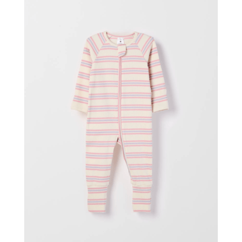 Baby Organic Cotton Rib Zip Footless Coverall - Pink Stripe