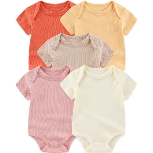 ZAVBABY Baby Bodysuits Ribbed Mix Summer Newborn Boy Girl Clothes 5-pack