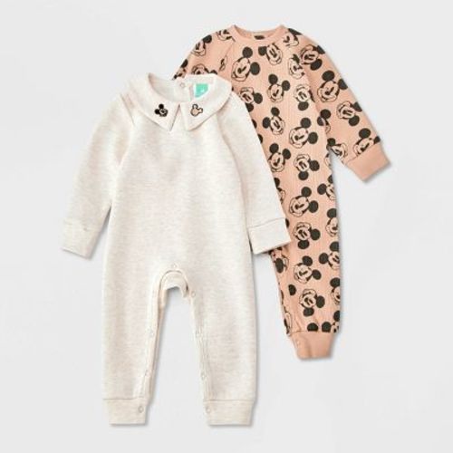 Baby Boys' 2pk Disney Mickey Mouse Long Sleeve Romper - Beige 0-3M
