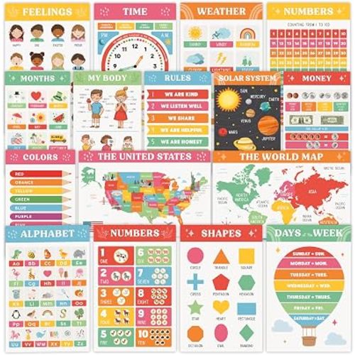 Fun Educational Posters for Toddlers - Set of 16 for Classroom & Homeschool