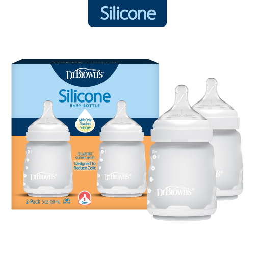 Dr. Brown's Silicone Baby Bottle, Designed to Reduce Colic, 5 oz, Level 1 Slow Flow, White, 2-Pack