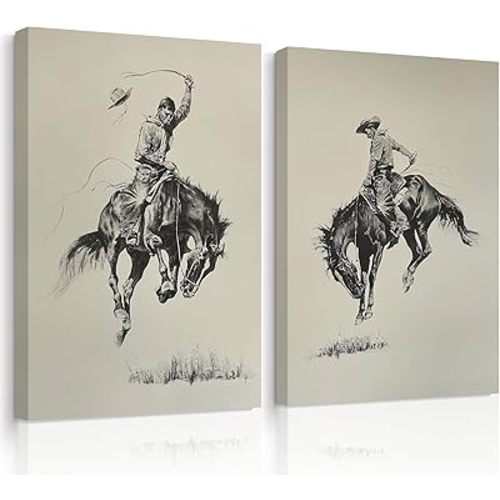 Western Cowboy Wall Art Decor Vintage Farmhouse Prints Western Cowboy Canvas Poster Retro Southwestern Wall Art Antique West Pictures Vintage Painting for Bathroom Bedroom 12x16x2 Inch Ready to Hang