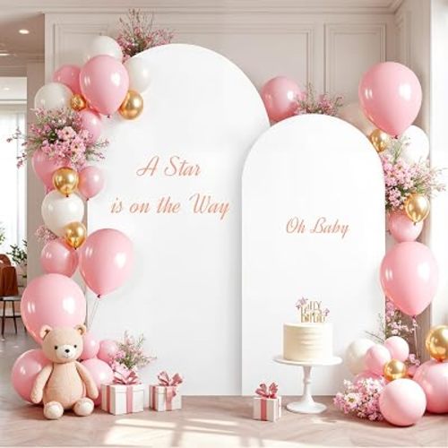 7.2 and 6FT White Arch Covers Set of 2, Stretchy Spandex Fabric Arch Backdrop Cover, Double-Sided Fitted Wedding Arch Backdrop for Baby Shower Birthday Party Photo Booth Decoration