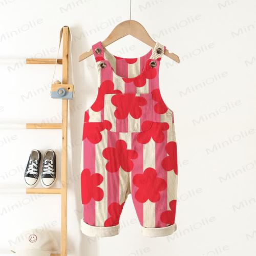 Baby Toddler Red Floral Vertical Striped Overalls