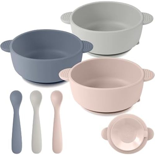 3 Pack Baby Bowls with Suction and Baby Spoons, BPA Free