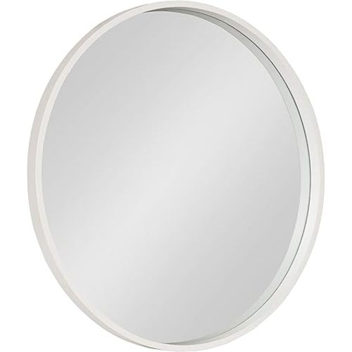 Kate and Laurel Travis Round Wood Wall Mirror, 25.6" Diameter, White, Modern Wall Décor Accent