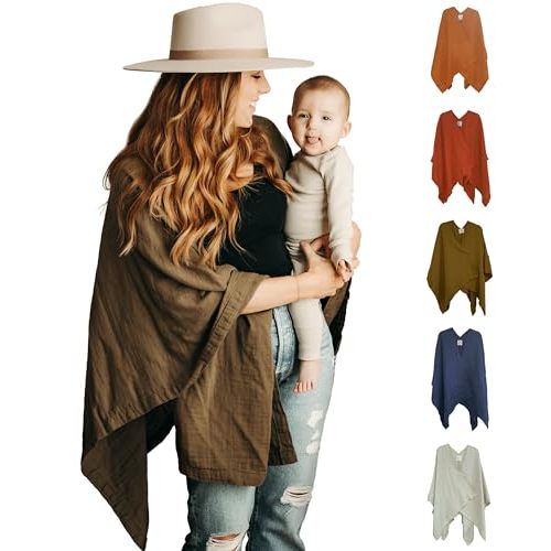Indi by Kishu Baby GOTS Organic Muslin Nursing Cover Up for Breastfeeding, Breathable Shawl, Scarf, Privacy Nursing Cover for Breastfeeding Moms (Dark Olive)