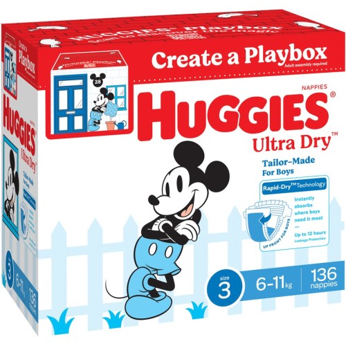 Huggies Ultra Dry Nappies Boys Size 3 (6 - 11kg) 136 Pack